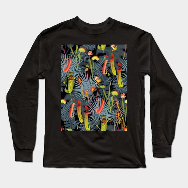 Nocturnal carnivorous flora gray-red Long Sleeve T-Shirt by kobyakov